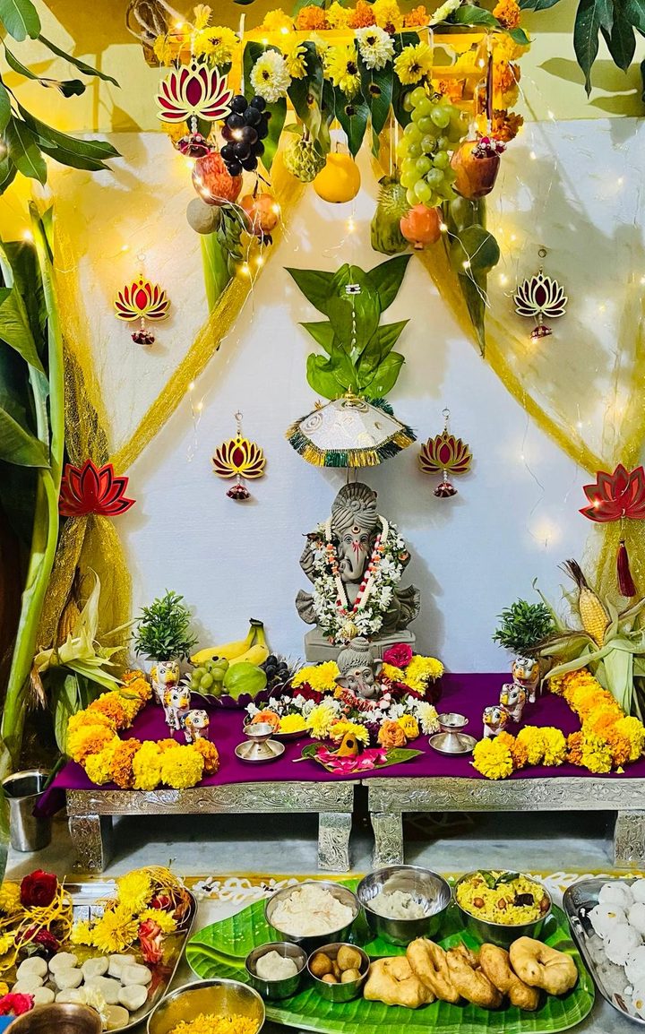 Ganesh Chaturthi home pooja decoration by GK Signature